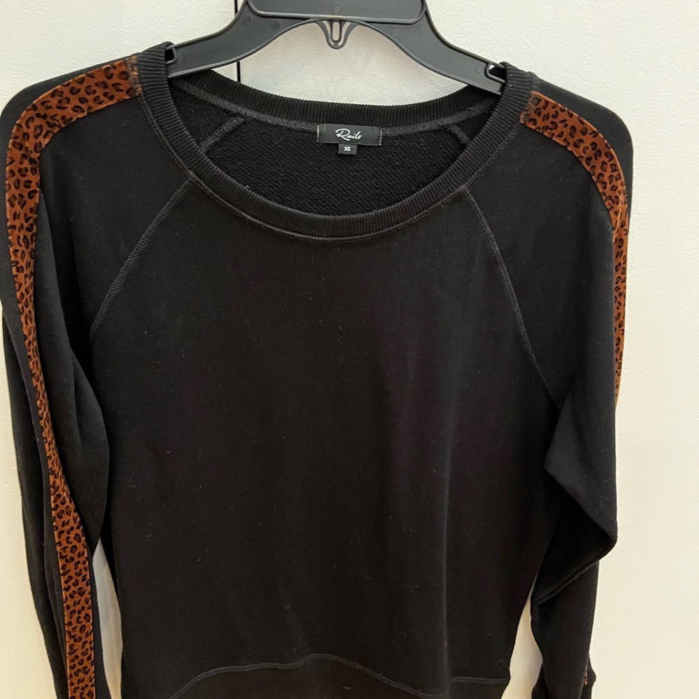 Rails Black Sweatshirt with Brown Leopard Details